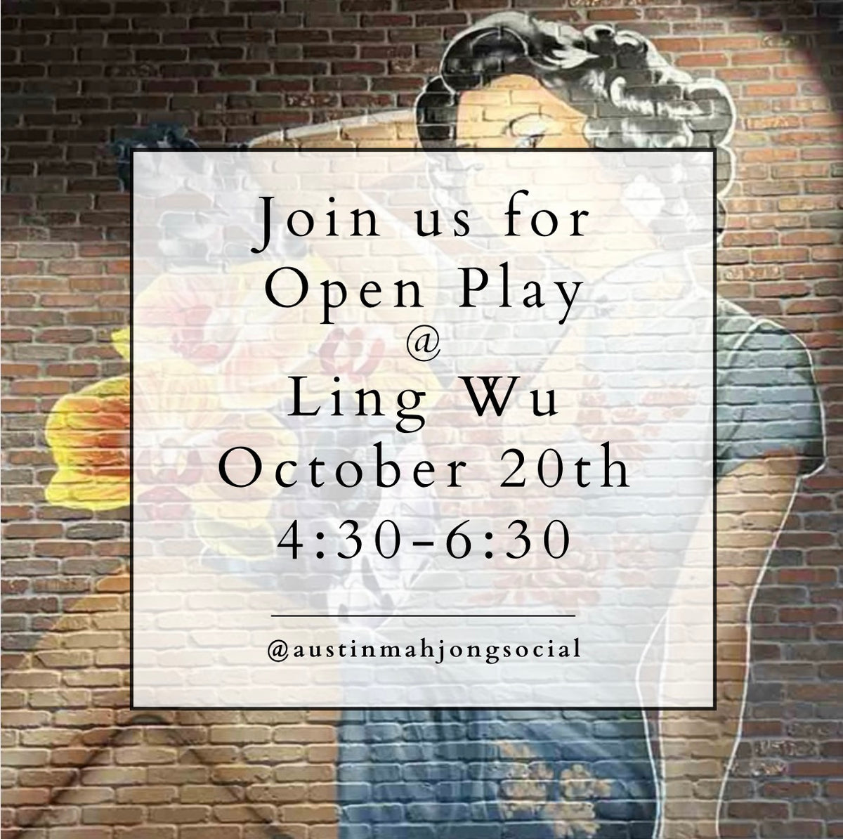 NEW TIME!! Open Play at Ling Wu October 20th, 4:30-6:30 pm