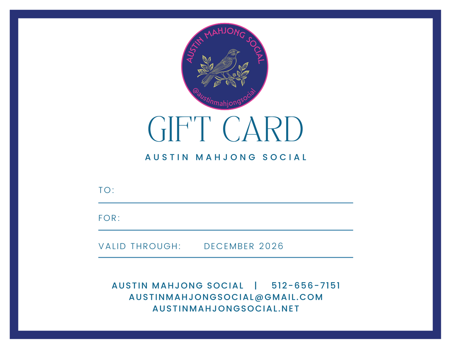 Gift Card - Austin Mahjong Social